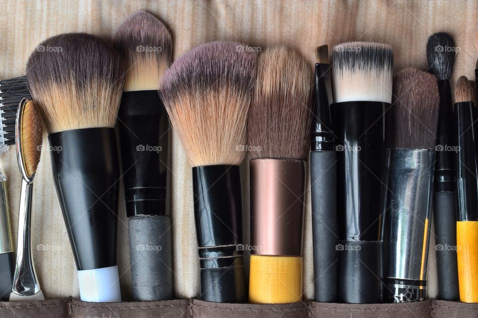 Close up of makeup brush set