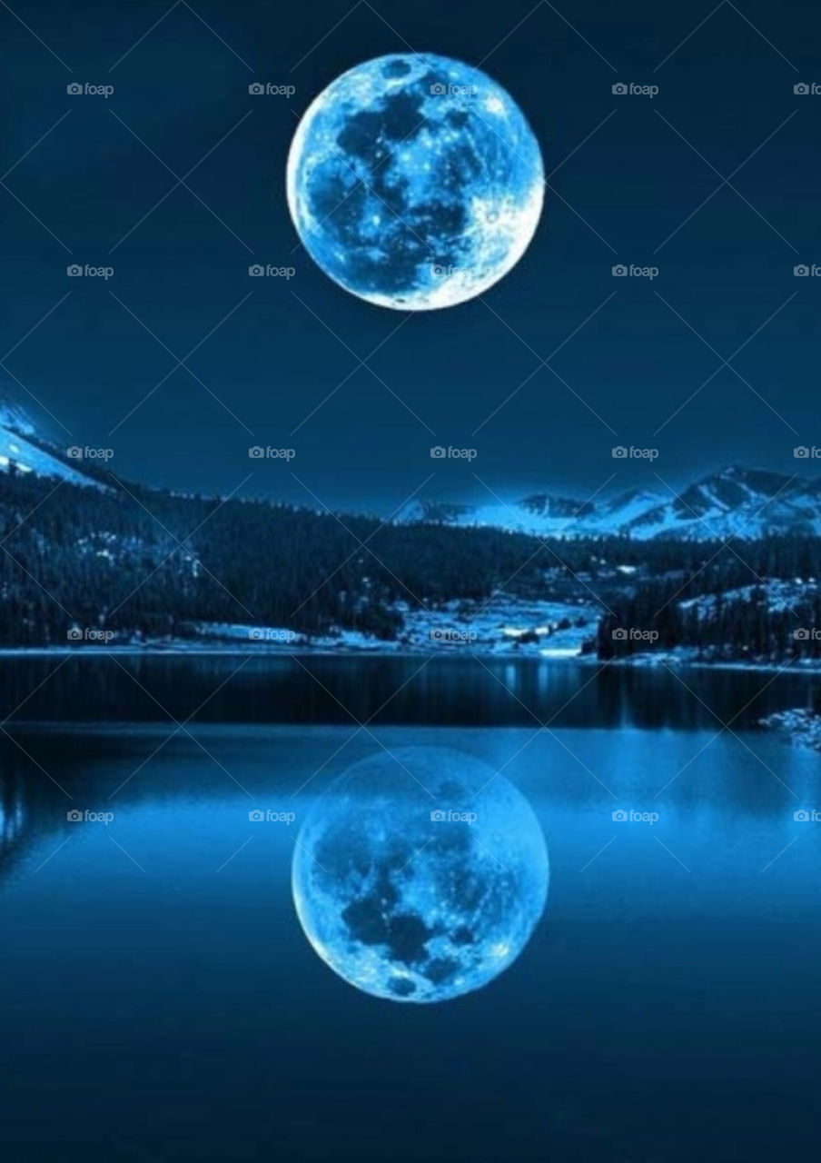 Beautiful moon reflection in lake