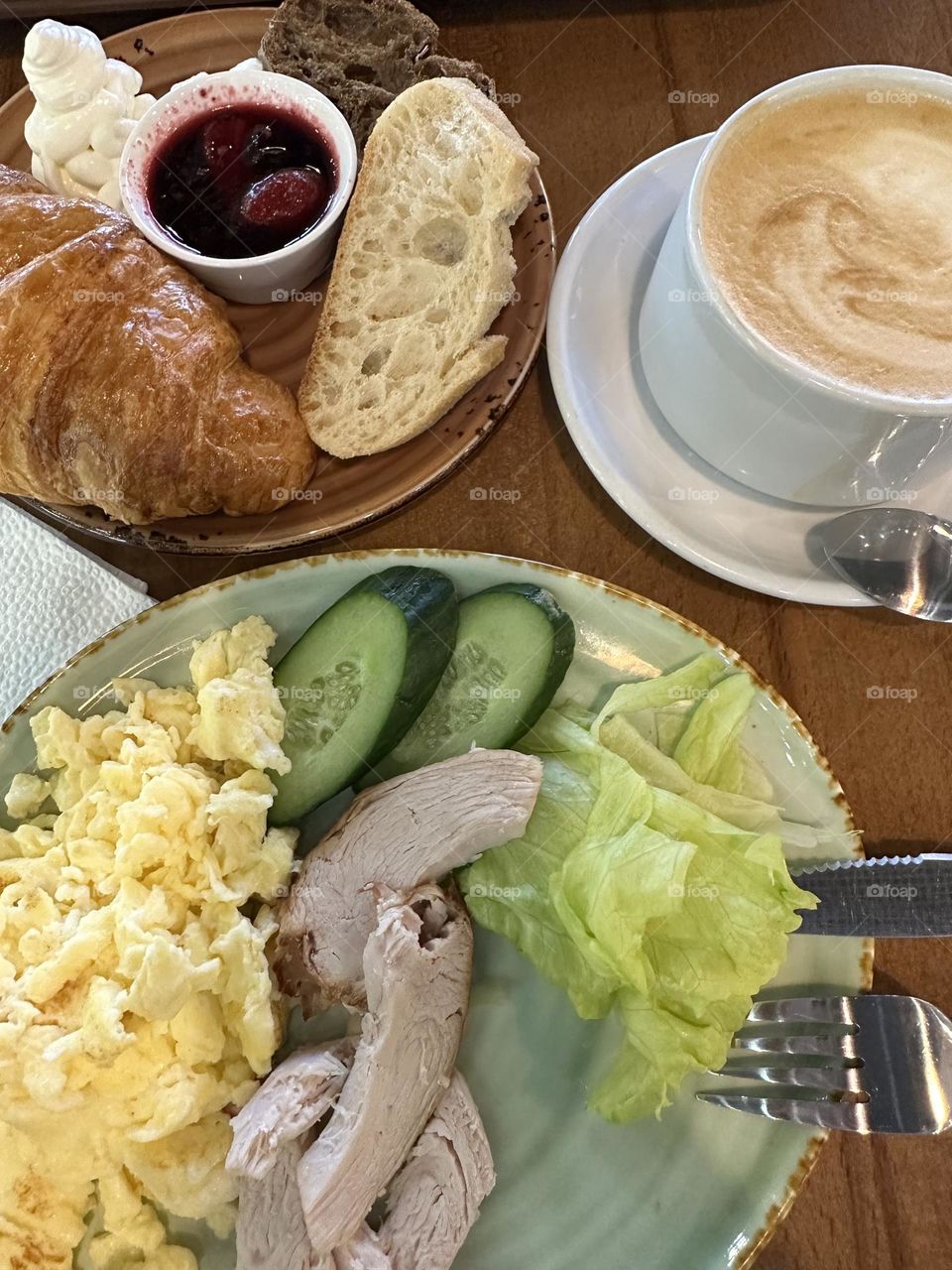 mobile photo of food, breakfast and coffee