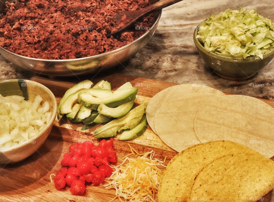 Taco Buffet. Fresh Ingredients For Making Tacos
