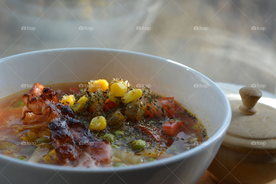 Chicken soup served in bowl