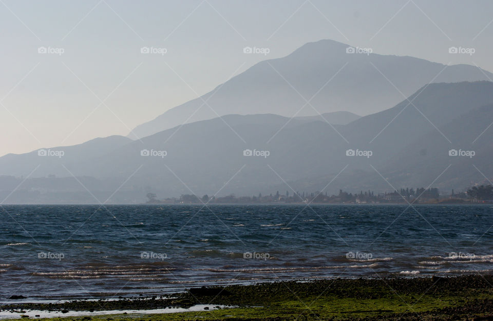 landscape with mountains and blue sea