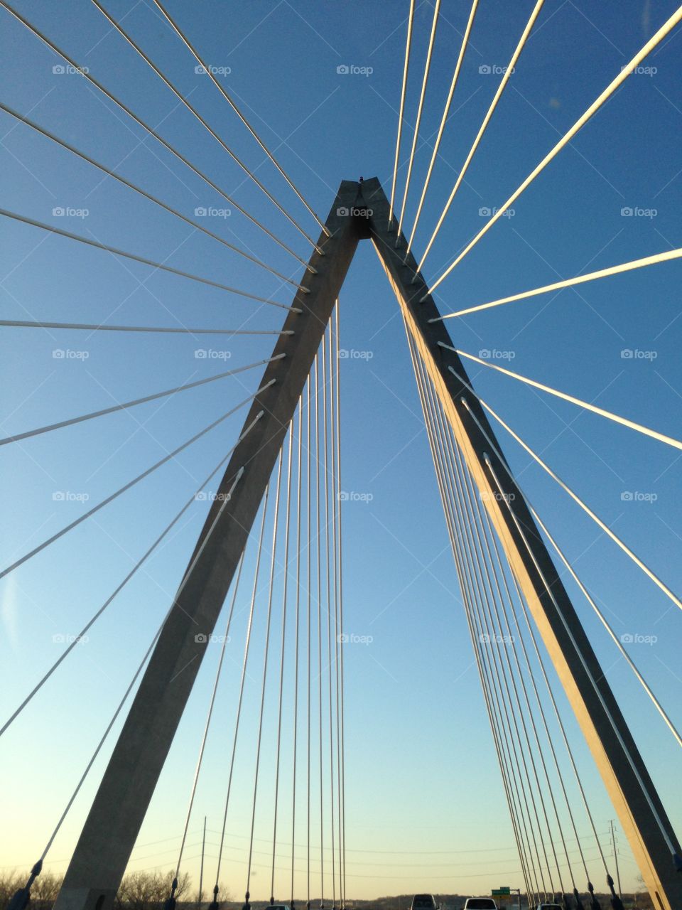 Looking up on a bridge over the Missouri River in Kansas City