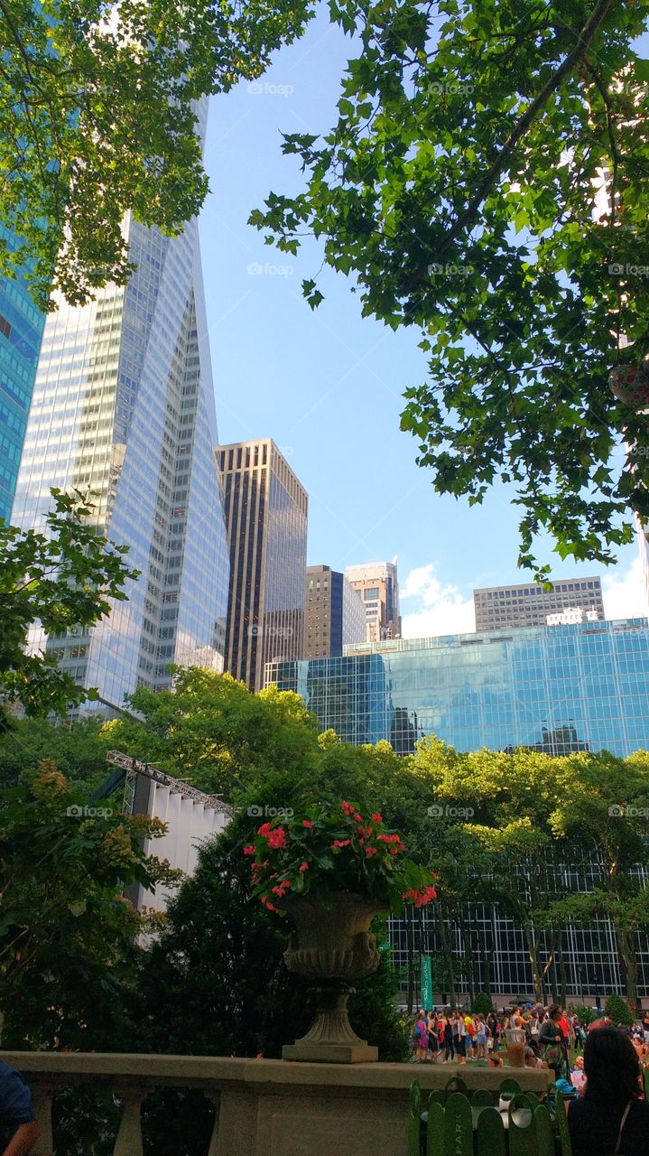 Skyscraper view from Bryant Park NYC