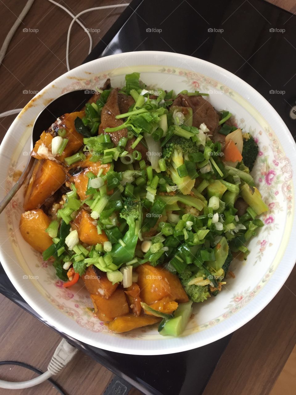 Lunch ... pumpkin, liver and garnished with scallion and coriander