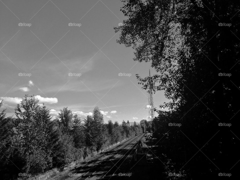 Black and White photo of the Train Tracks in Vancouver 