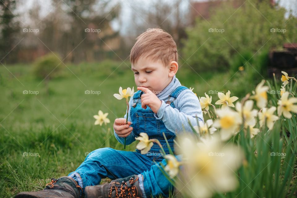 boy and flowers