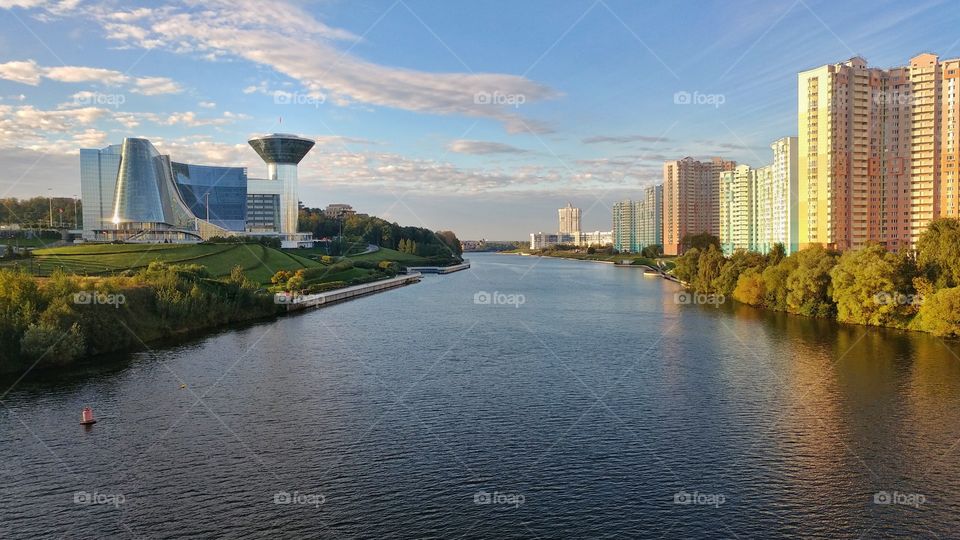 On the left there are bunch of office building. On the right are residential. 