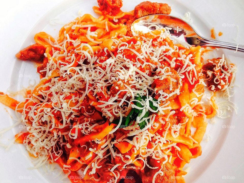 Pasta In Red Sauce With Grated Cheese