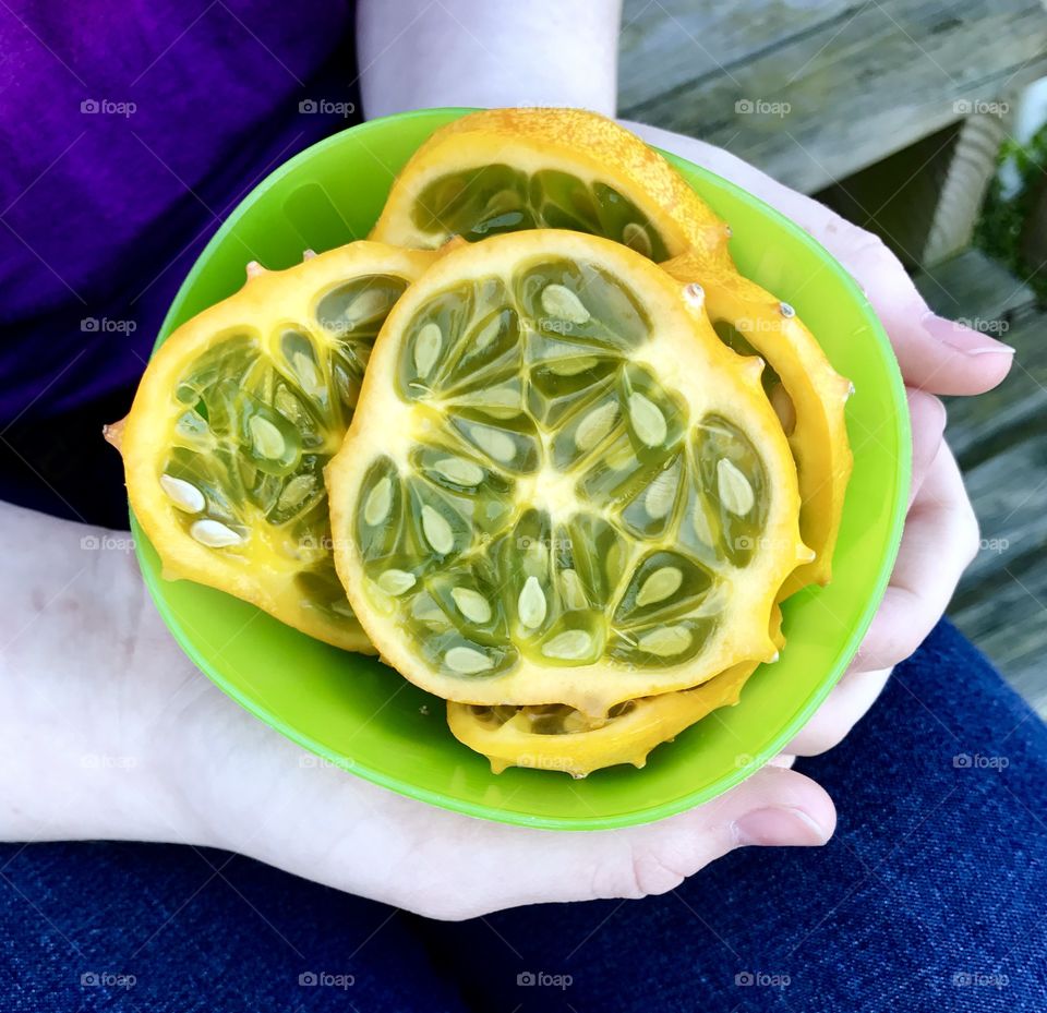 Horned Melon in Green Bowl