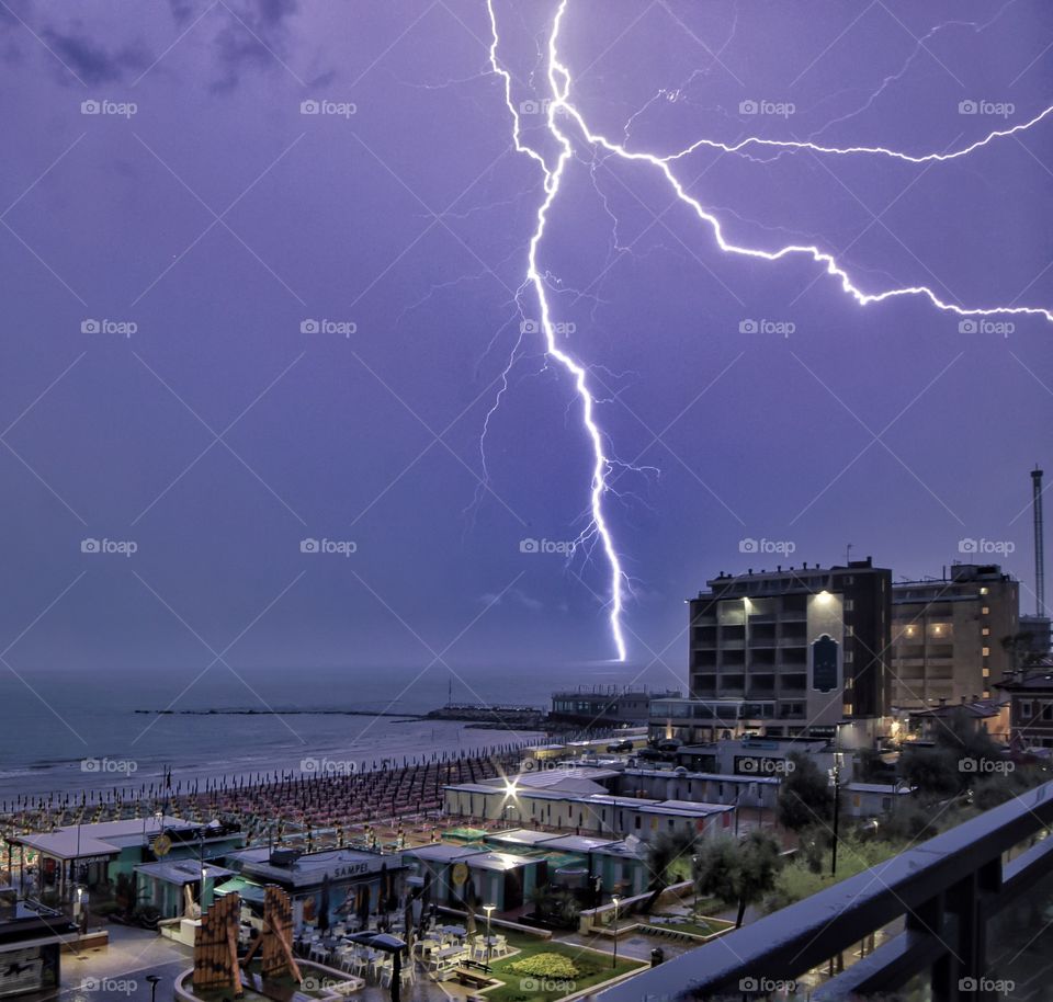 Thunderstorm with lightning over the sea