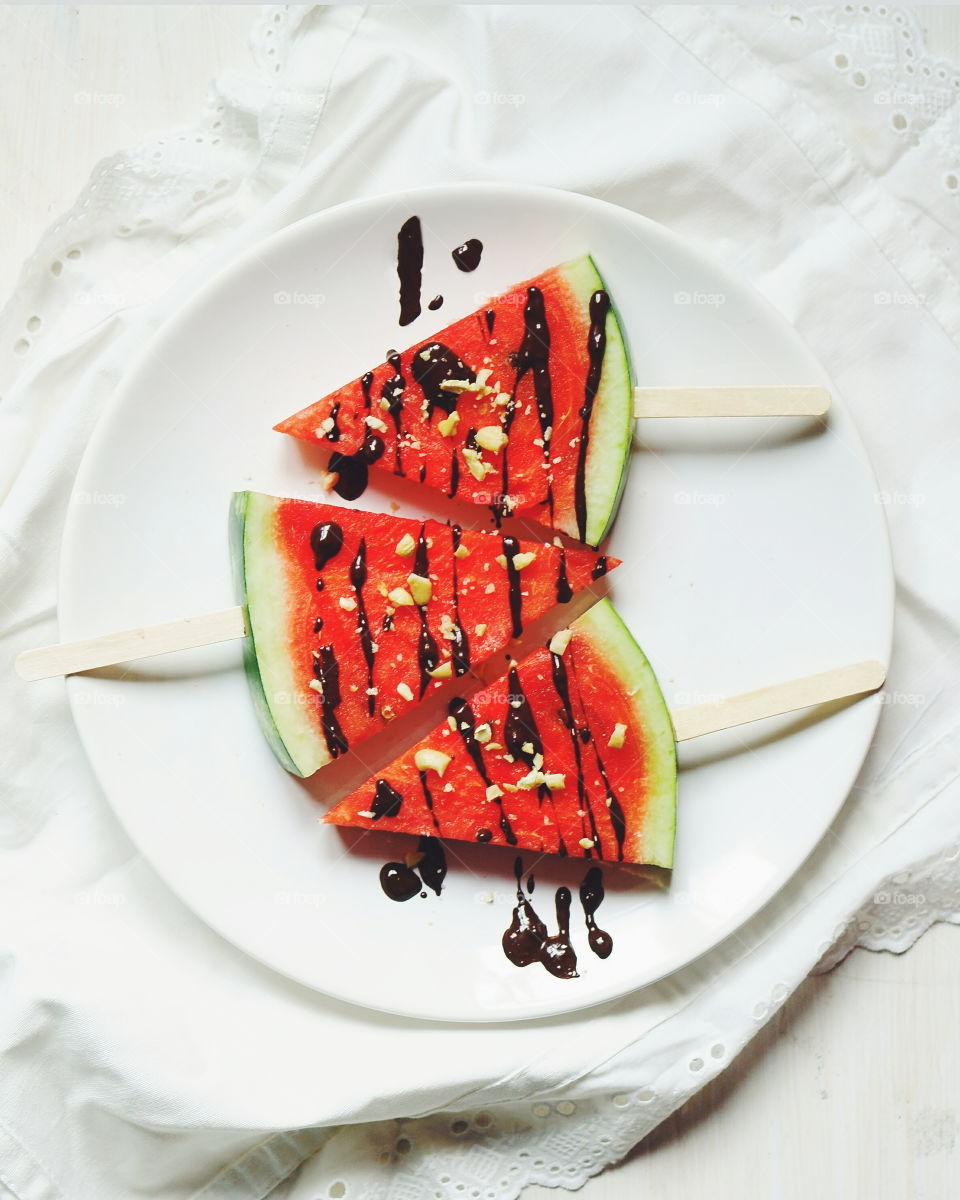 watermelon slices with chocolate