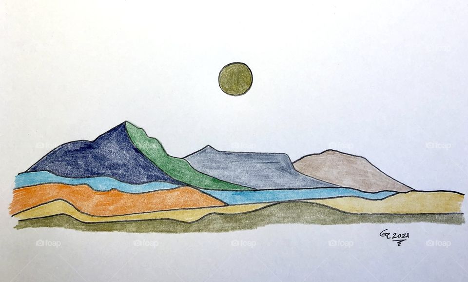 Mountains, Stream & Moon