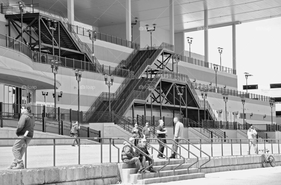 Fleetphoto at Aqueduct. The newly rebuilt Aqueduct grandstand in black and white as race fans gather for a fun afternoon.
Zazzle.com/Fleetphoto