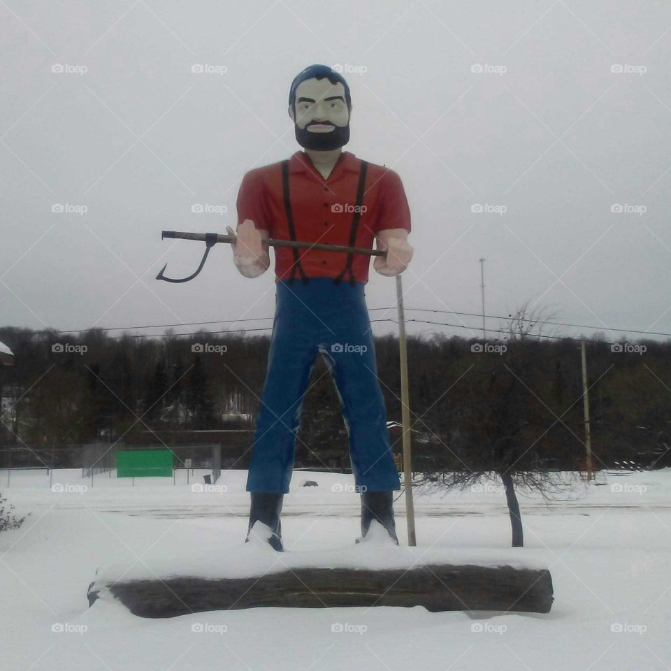 Larry the Logroller statue taken last winter in the town of Wabeno, Wisconsin in the Nicolet- Chequamegon National Forest.