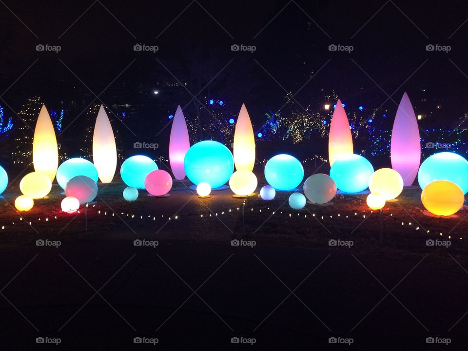 Christmas light display; bold and bright colors, interesting shapes