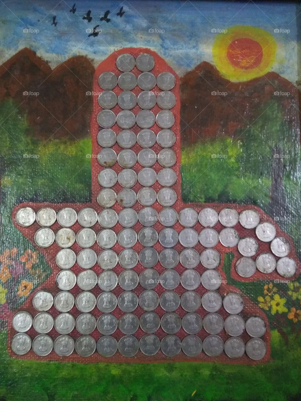 Lord shiva made up of 10 paise coins
