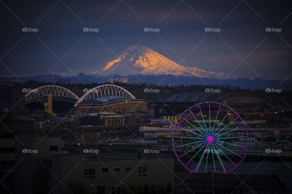 Mount Rainier at Dusk from Seattle