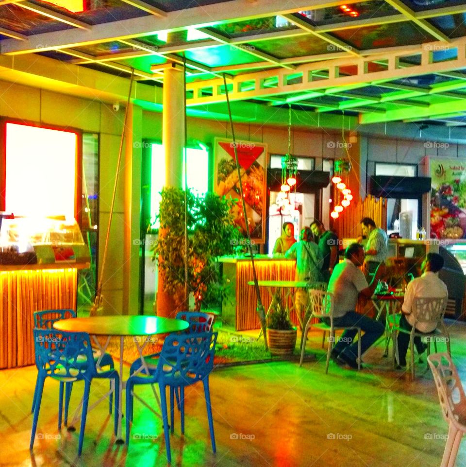 colorful food court
