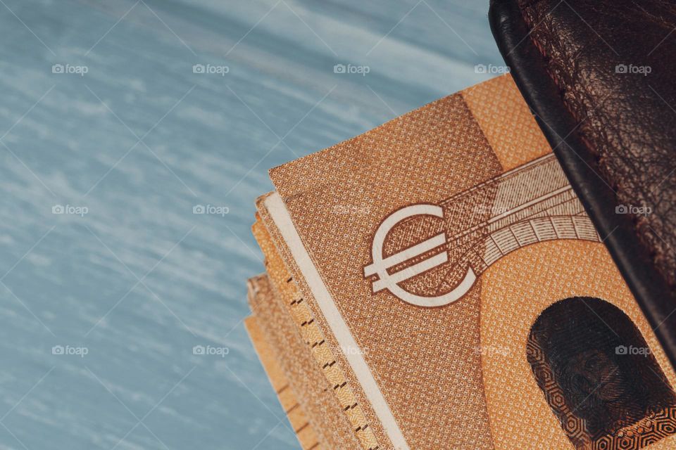 Euro sign of fifty banknote macro shot