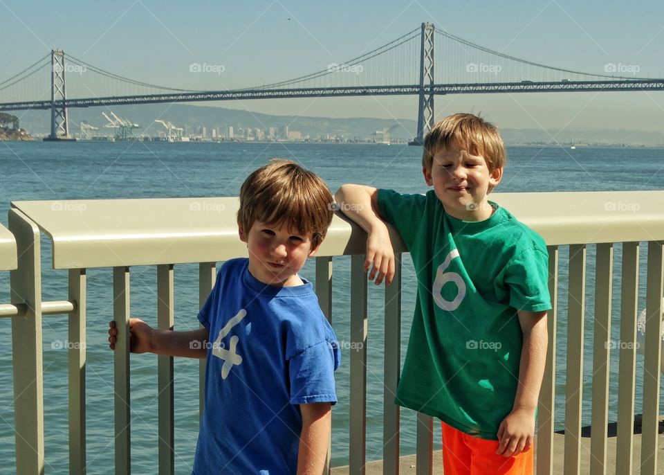 San Francisco Brothers. Young Boys On The Embarcadero In San Francisco
