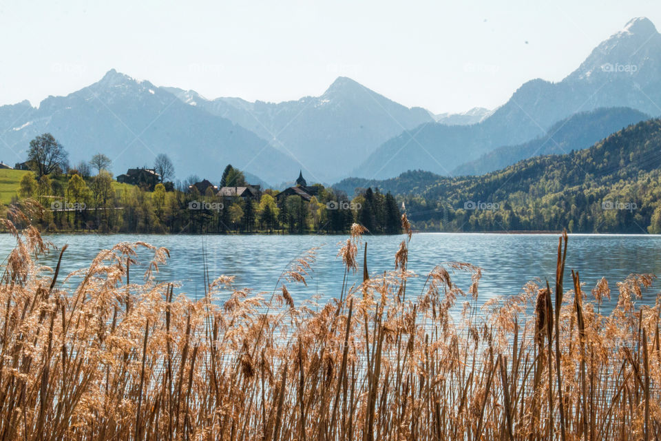 Scenic view of alpine lake