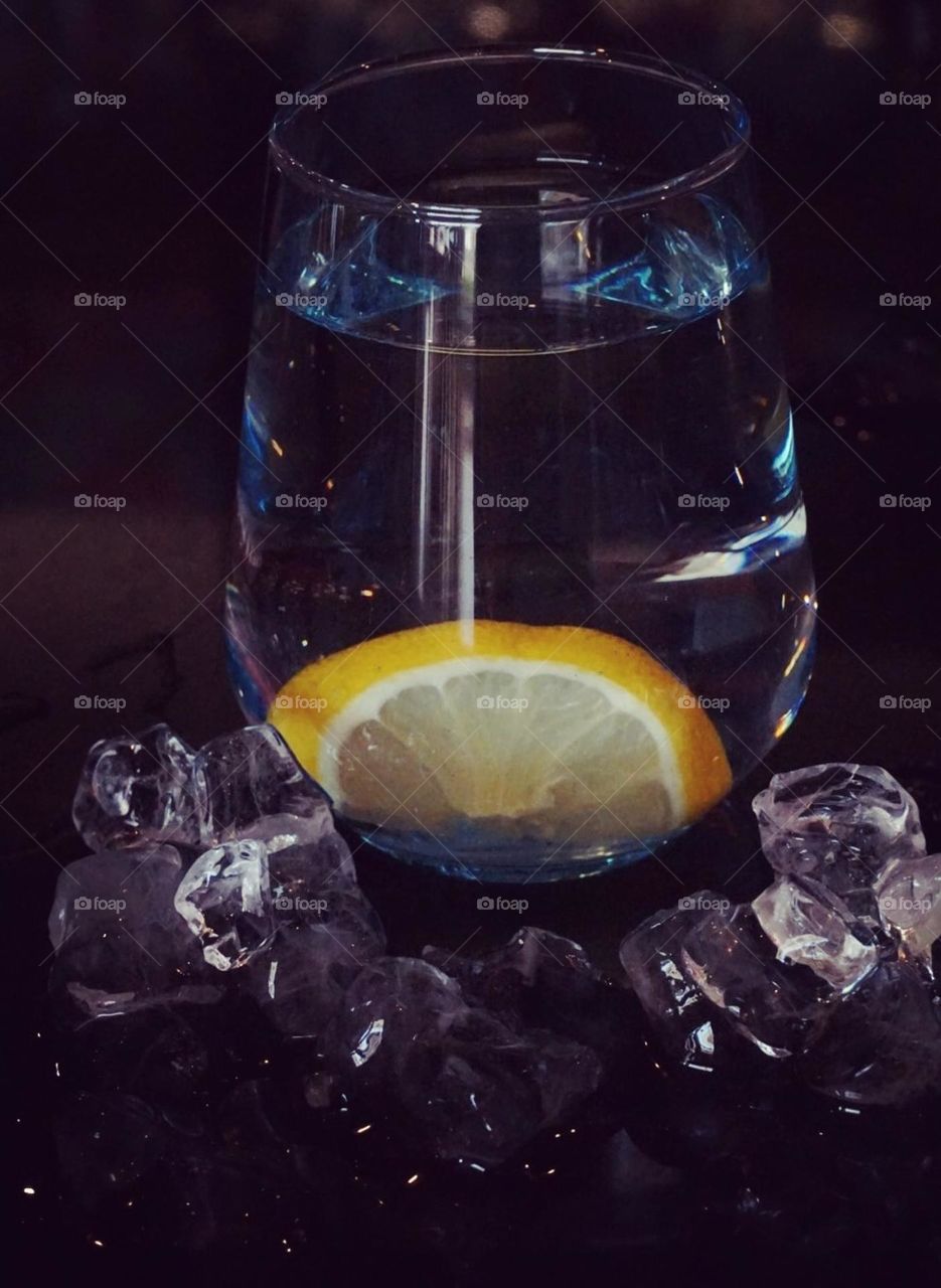 Water#glass#ice#lemon