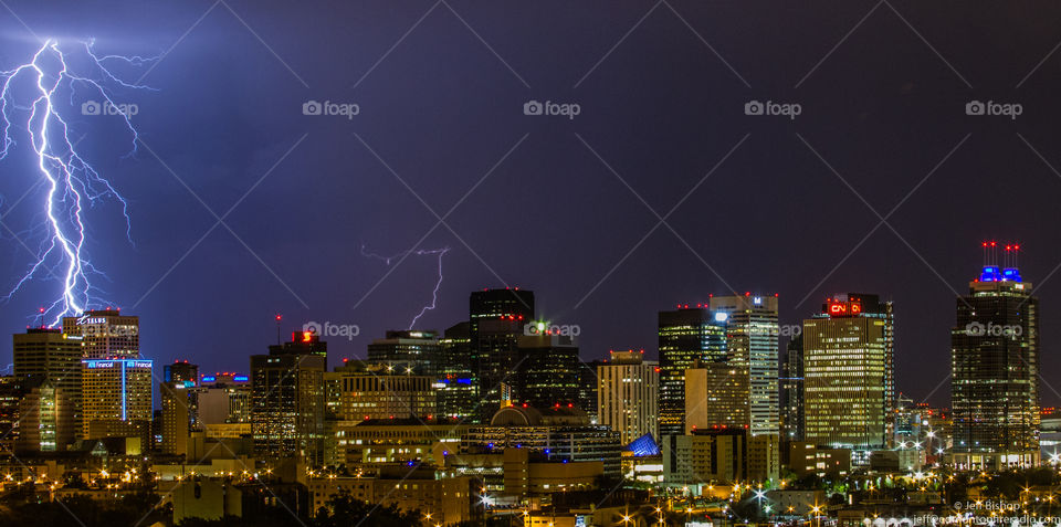 Lightning over the city of Edmonton