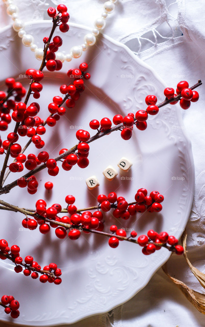 red berries season autumn plate