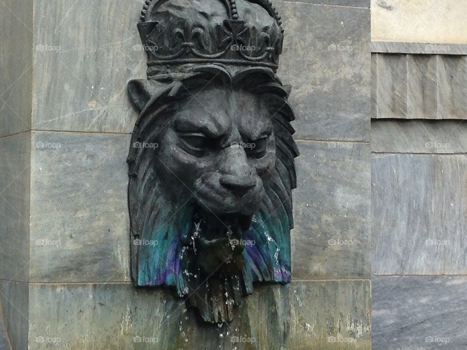 lion head fountain, Adelaide. This royal lion fountain, part of a larger stone sculpture in Adelaide, South Australia