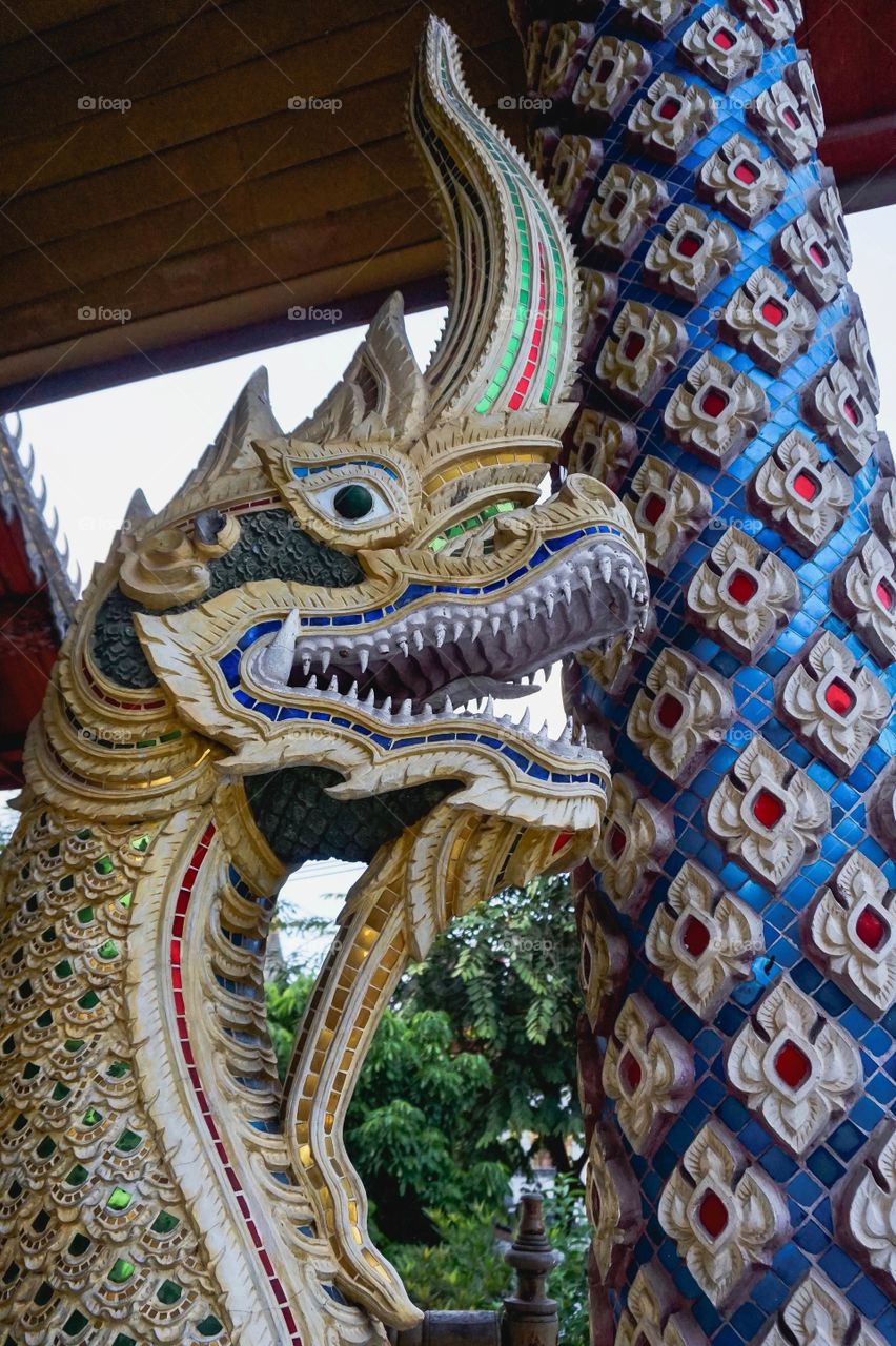 Dragon guarding temple entrance, Chiang Mai 