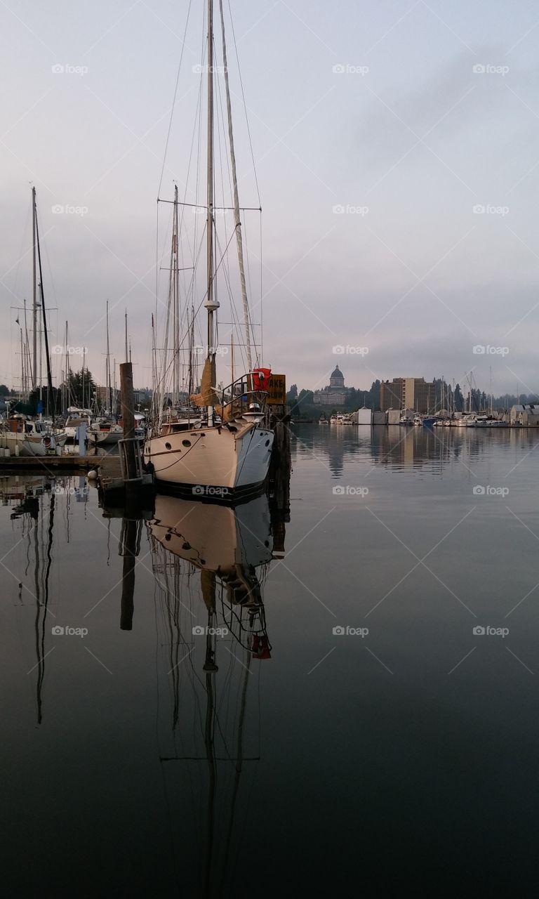 Sail boat on Port of Olympia