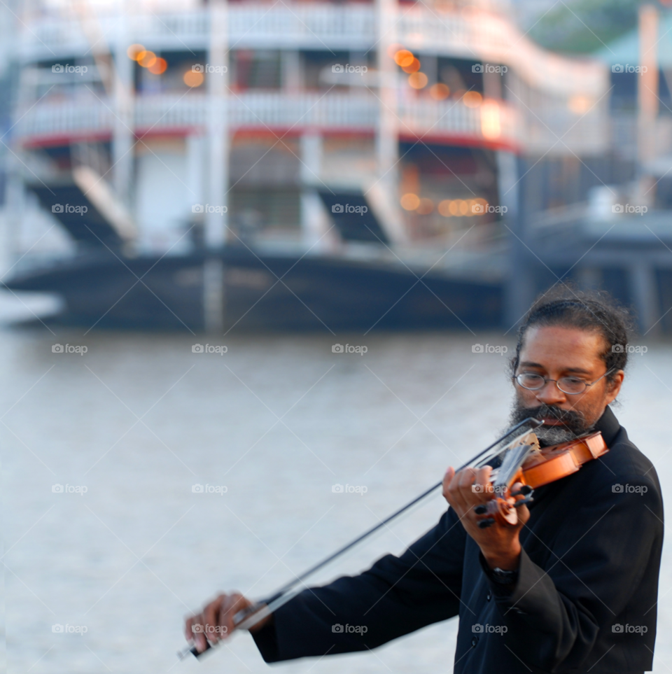 river violin violinist steamboat by lightanddrawing