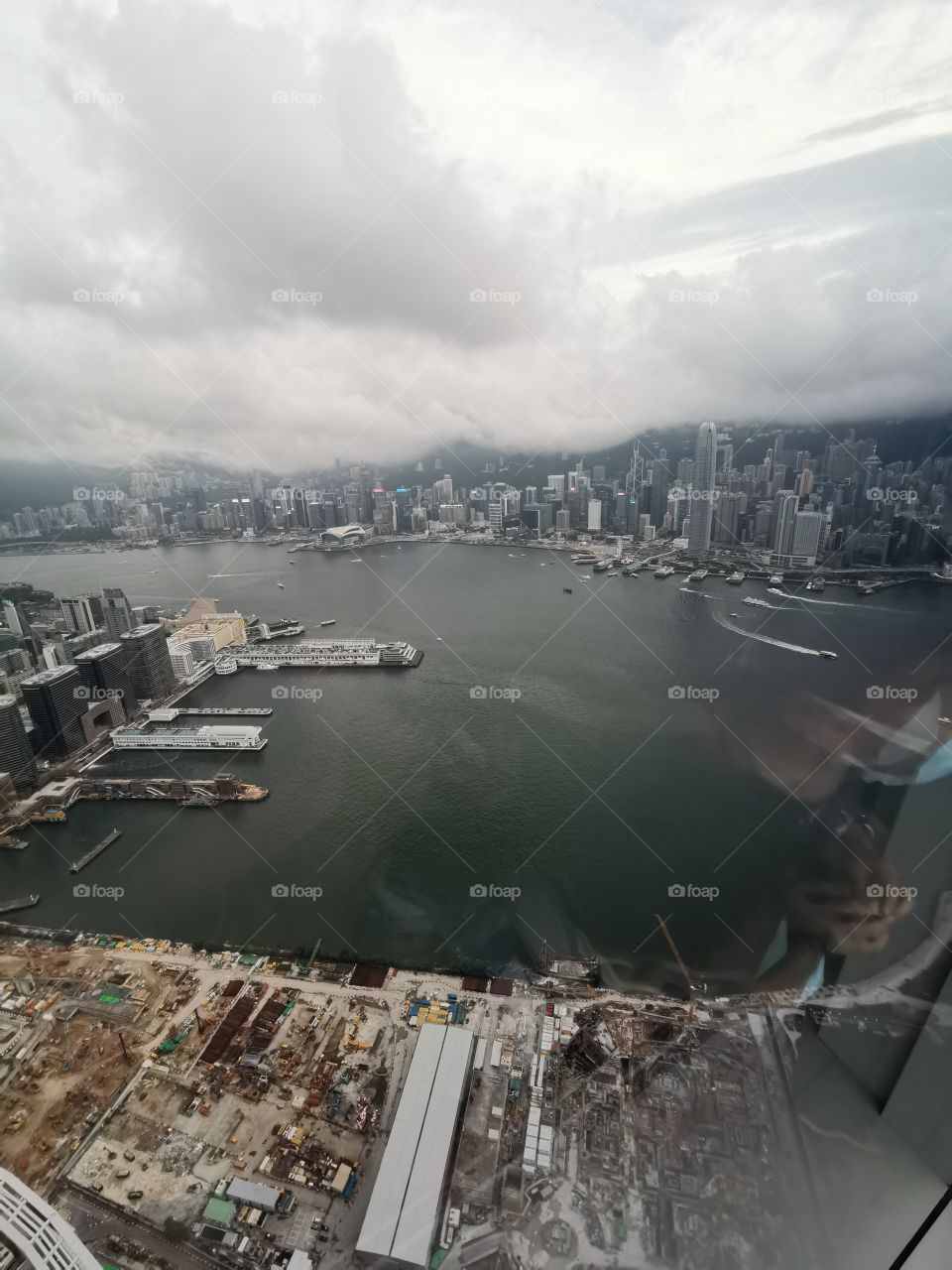 view from up above Hong Kong harbour