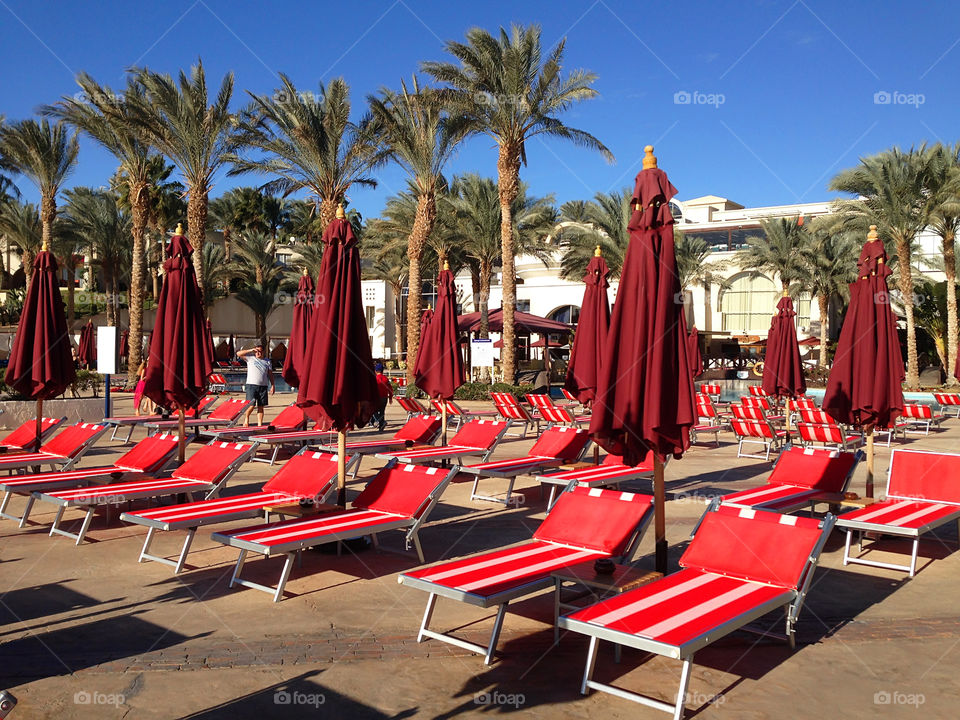 Enjoying the last summer days while tanning at the swimming pool 