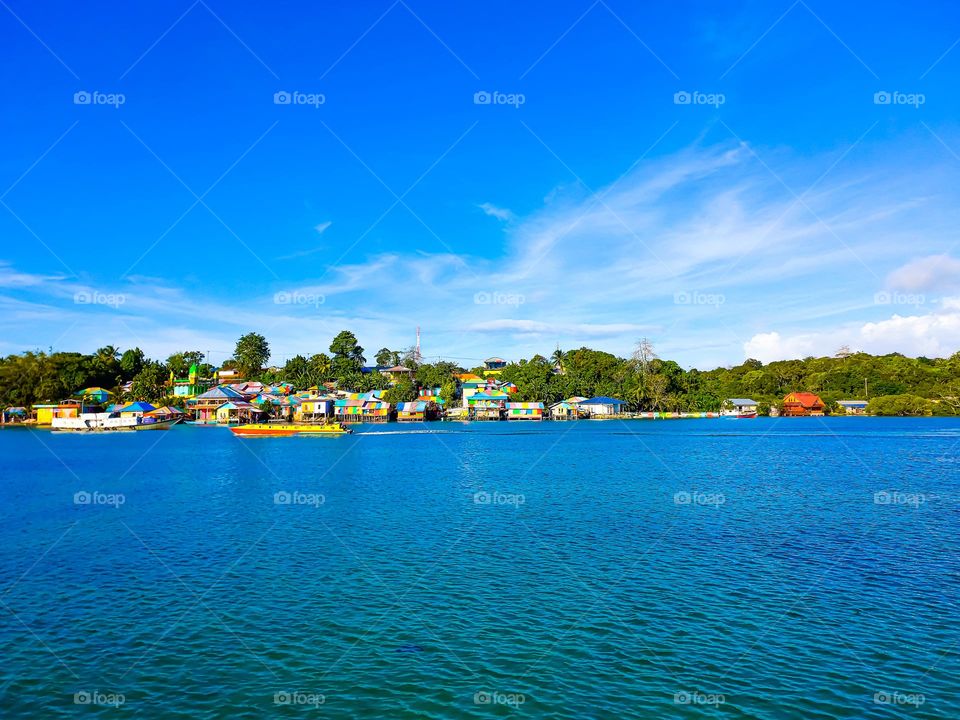 Beautiful view of the Rainbow Village in Tual City with itu blue bay