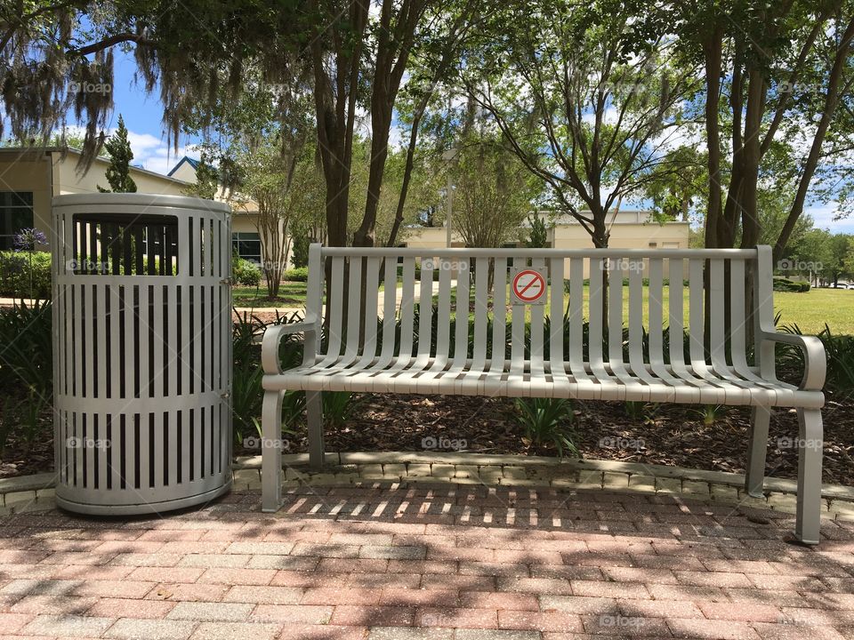 Park bench - no smoking sign