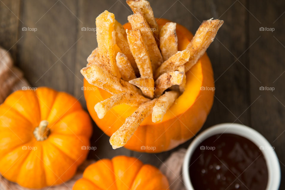 Pumpkin Spiced French Fries with a Chocolate Dip