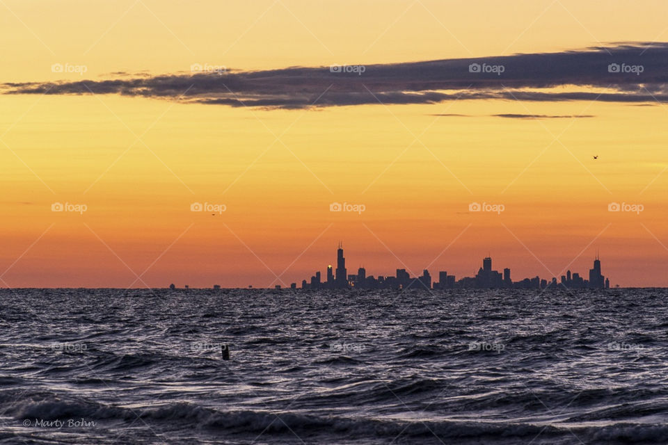 Sunset over Chicago from Indiana