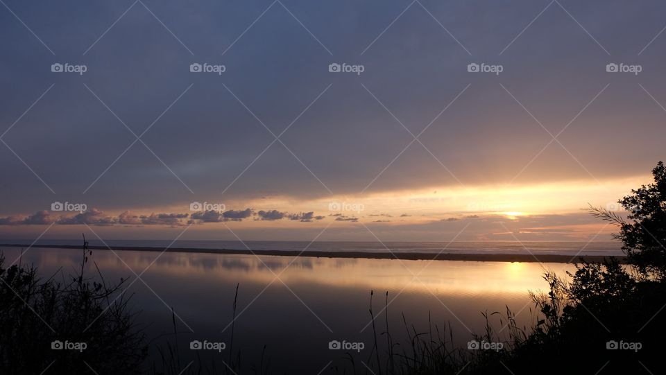 Sunset reflecting in a lagoon, Eureka, California