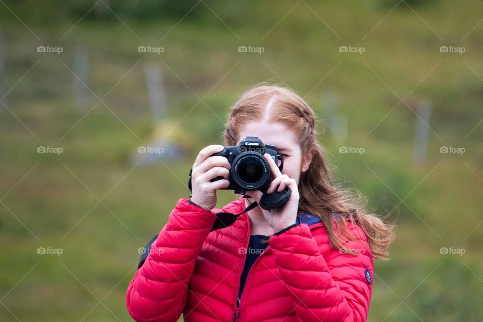 Woman and her SLR camera 