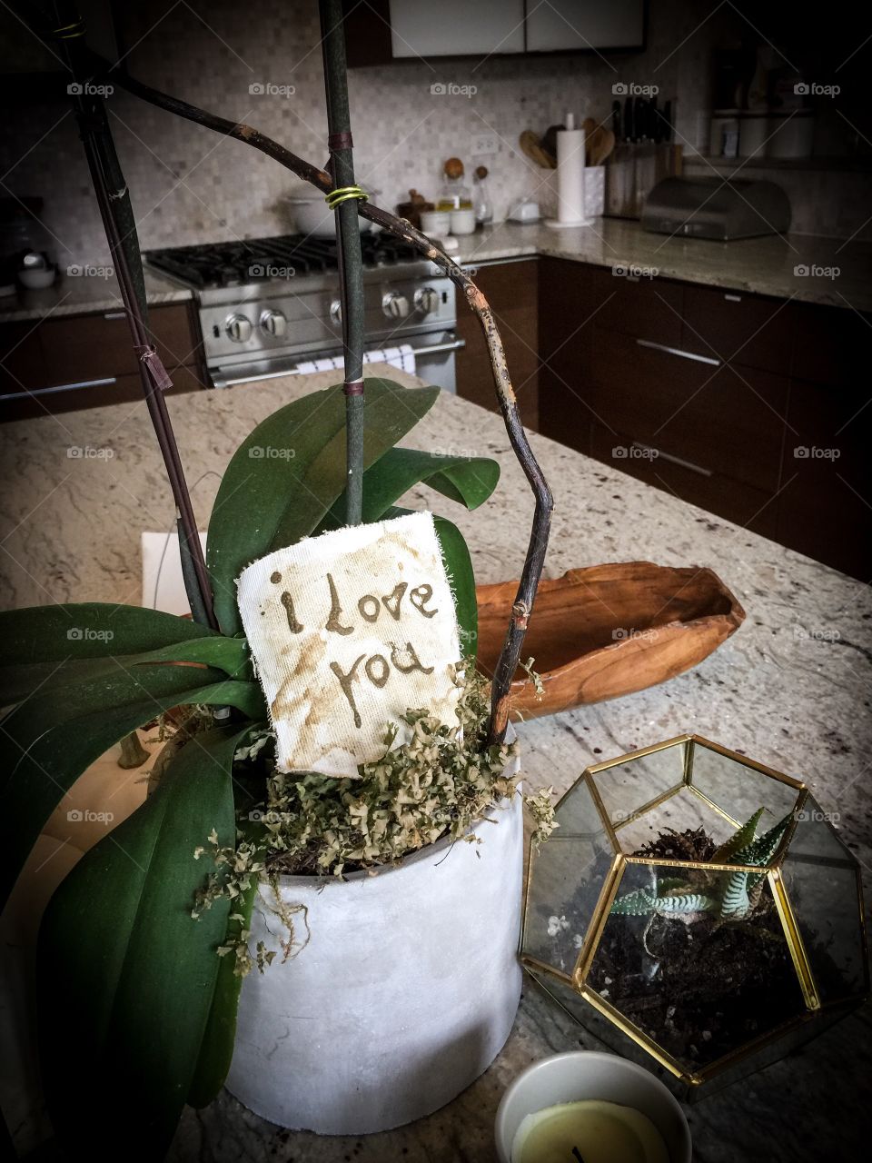 A sweet I love you message in the kitchen