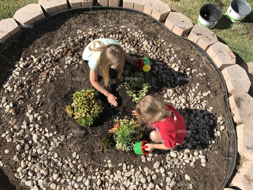 Children planting a new garden