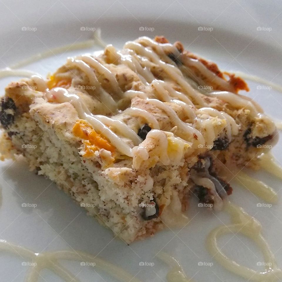 Fruit cake with cream cheese icing