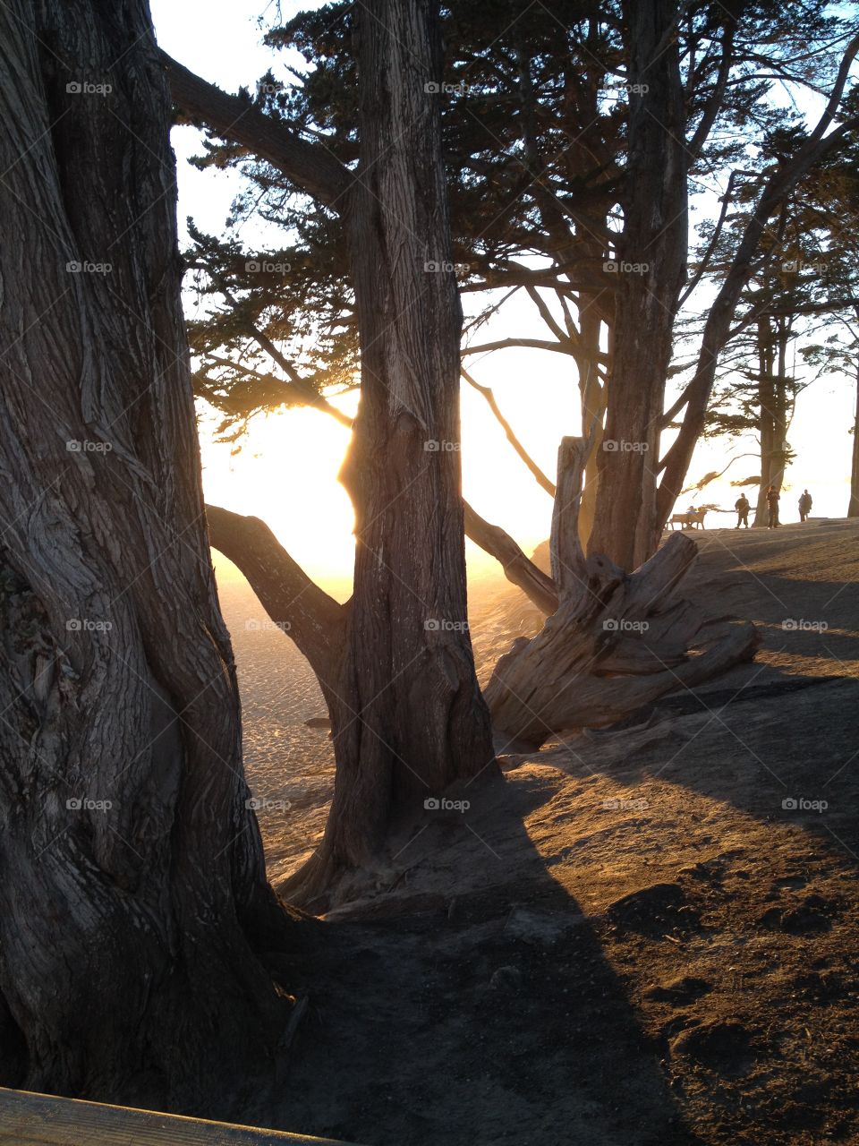 Setting sun at Twin Lakes Beach in Santa Cruz 