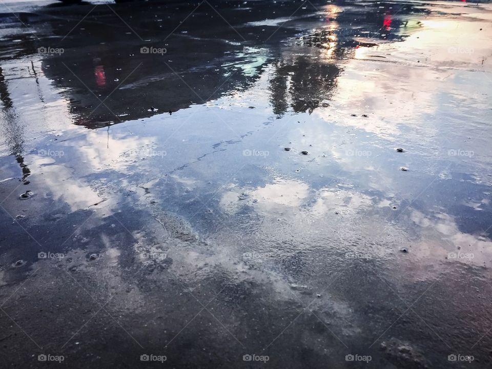 Wet street with reflections 