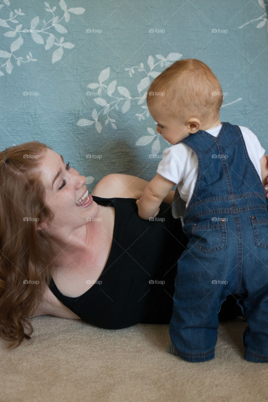 Close-up of happy mother and son