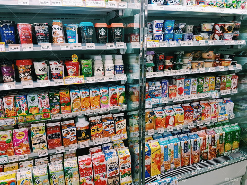 japan street life convenient store vibrant drinks soda milk cans