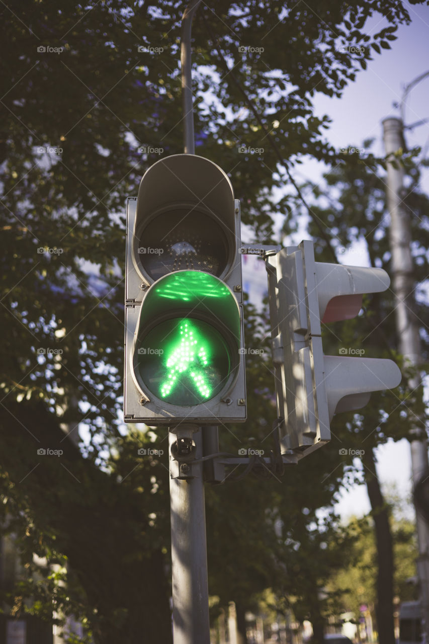 Green  traffic Light close up.