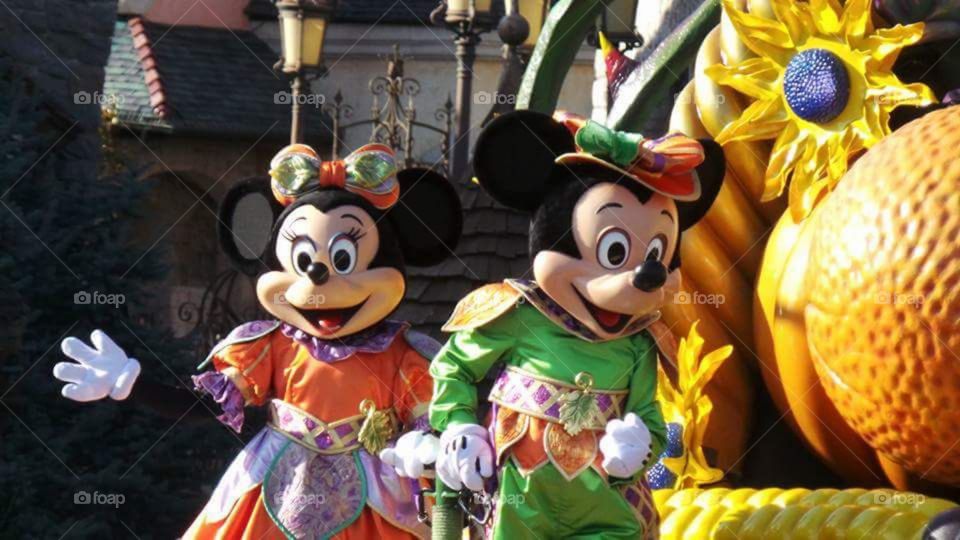 Mickey and mini mouse ,autumn ,Halloween , costumes, mascots, October,  Disneyland, Paris,  France,  Europe